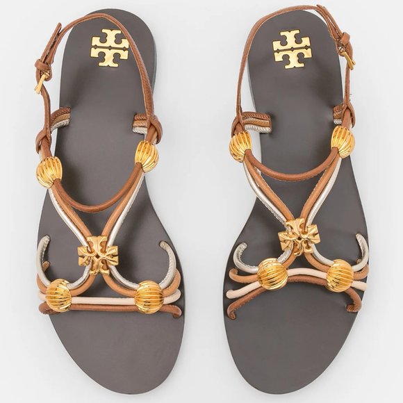 Tory Burch $328 NIB CAPRI MULTI STRAP SANDAL MOCHA / TOASTED BARK / GOLD Brown - Picture 5 of 11